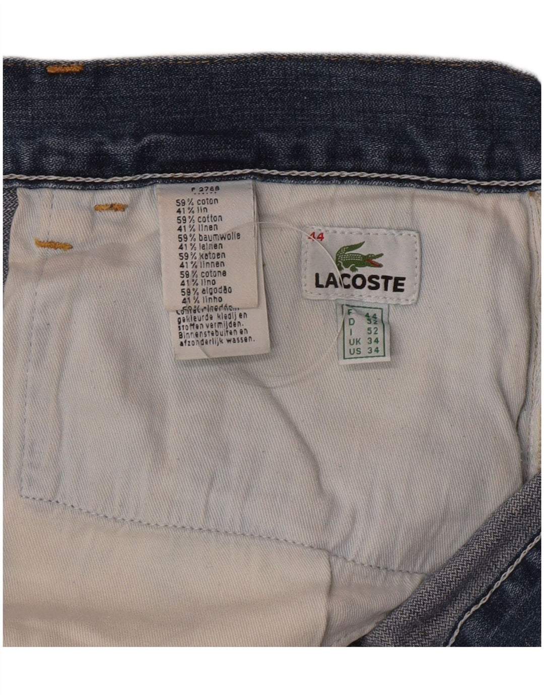 Lacoste Herre Denim Shorts Størrelse 44 Large W34 Blå Bomuld