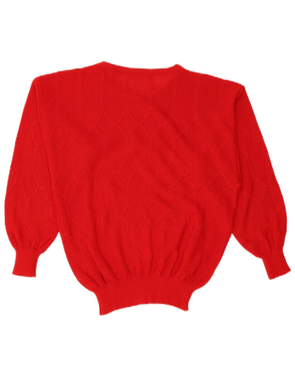 Vintage Dame Boat Neck Jumper Sweater UK 16 Large Red Polyacrylic