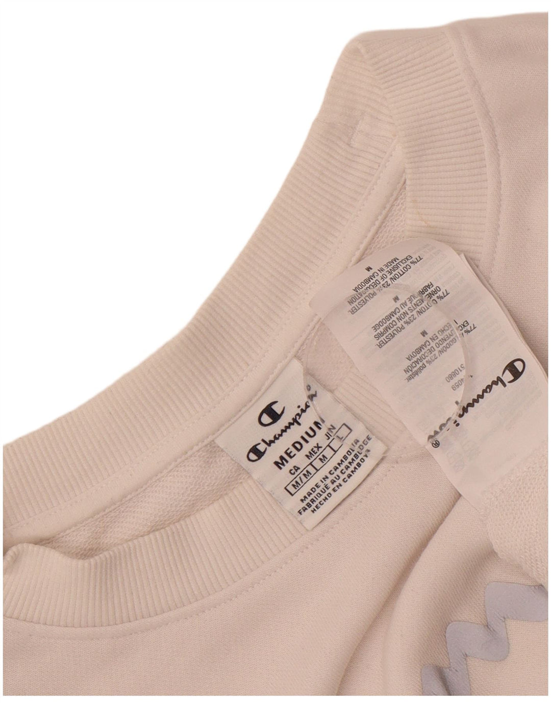 CHAMPION Womens Graphic Sweatshirt Jumper UK 14 Medium Off White Cotton