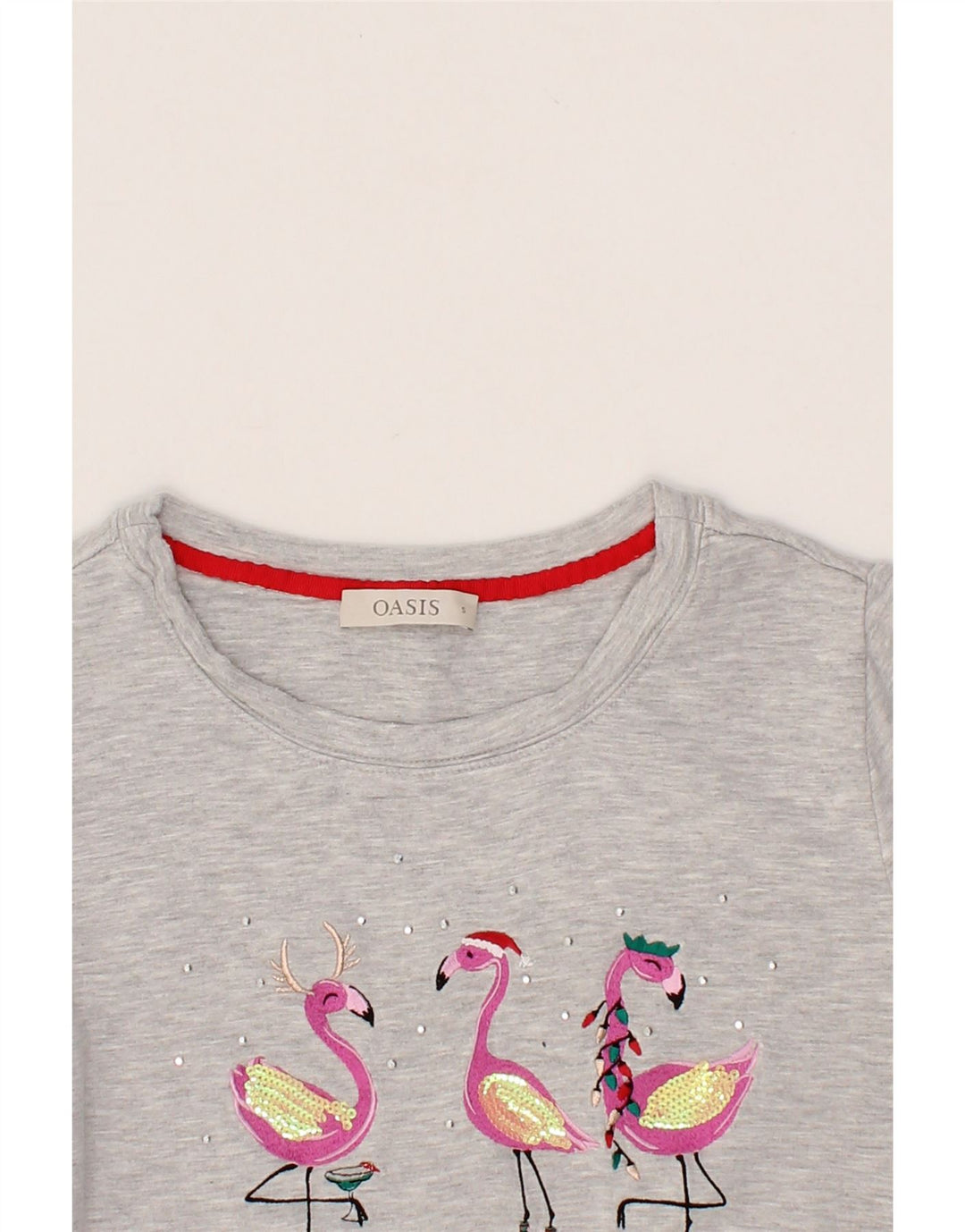 OASIS Womens Graphic Top Long Sleeve UK 10 Small Grey Viscose Vintage Oasis and Second-Hand Oasis from Messina Hembry 