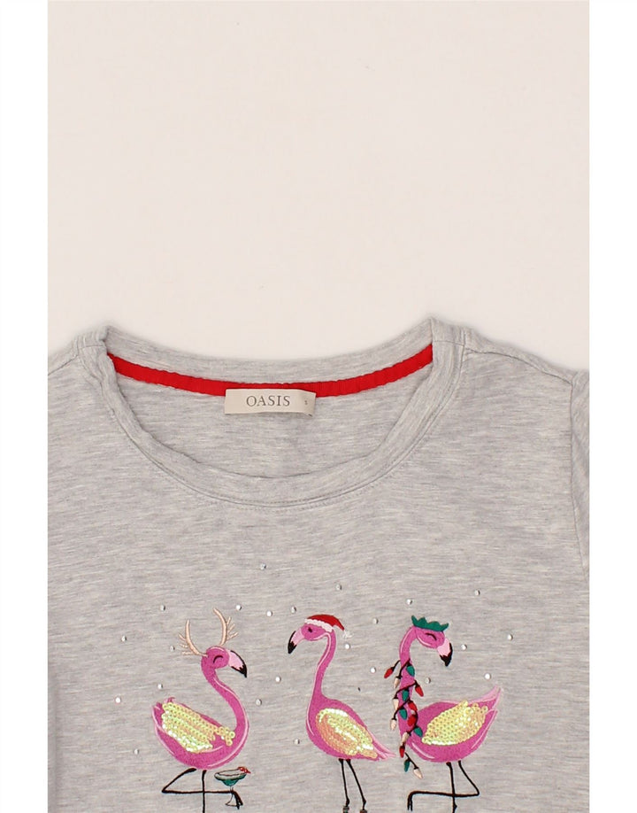 OASIS Womens Graphic Top Long Sleeve UK 10 Small Grey Viscose Vintage Oasis and Second-Hand Oasis from Messina Hembry 