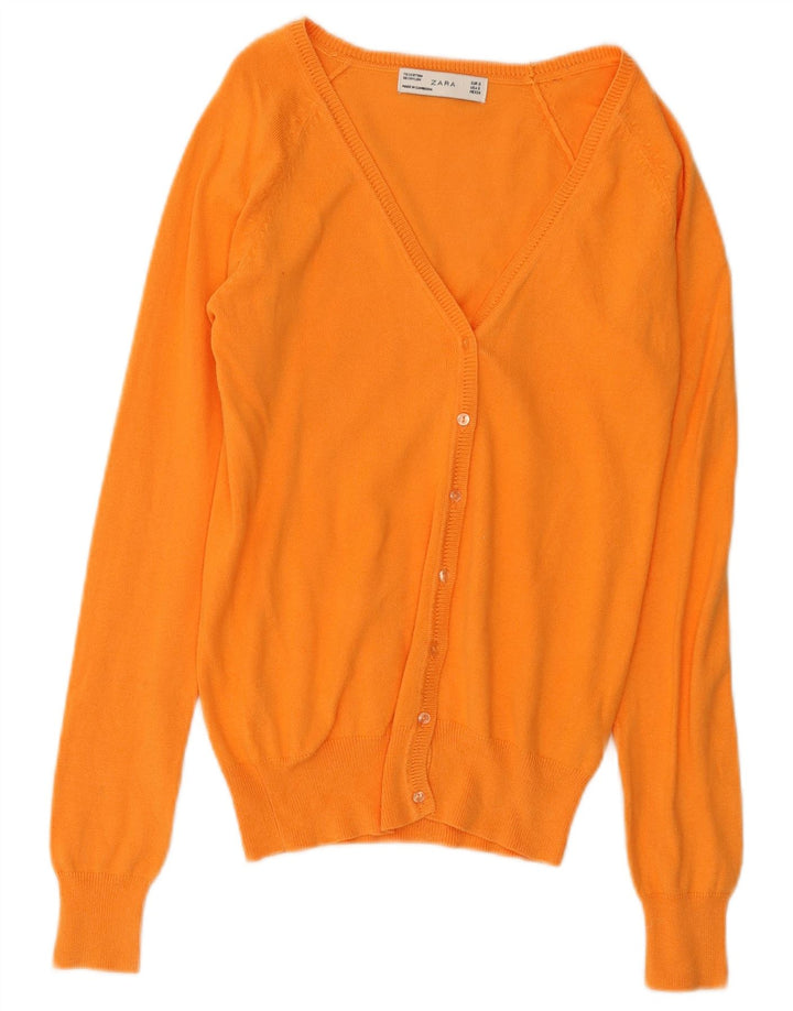 Zara Dame Cardigan Sweater UK 10 Small Orange Bomuld