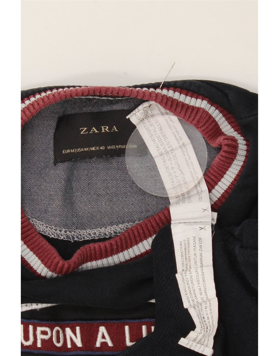 Zara Herre grafisk sweatshirt Jumper Medium Navyblå Bomuld