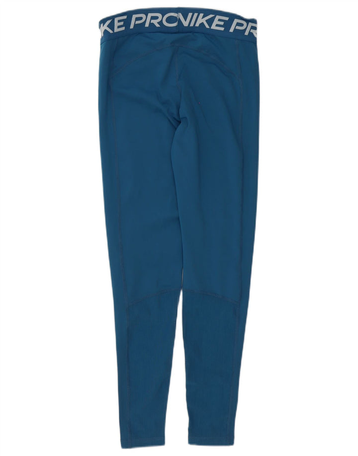 Nike Dame Dri Fit Grafiske Leggings UK 12 Medium Blue Polyester