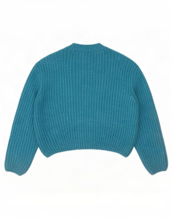 Zara Womens Crop Crew Neck Jumper Sweater UK 14 Medium Blue Acryl