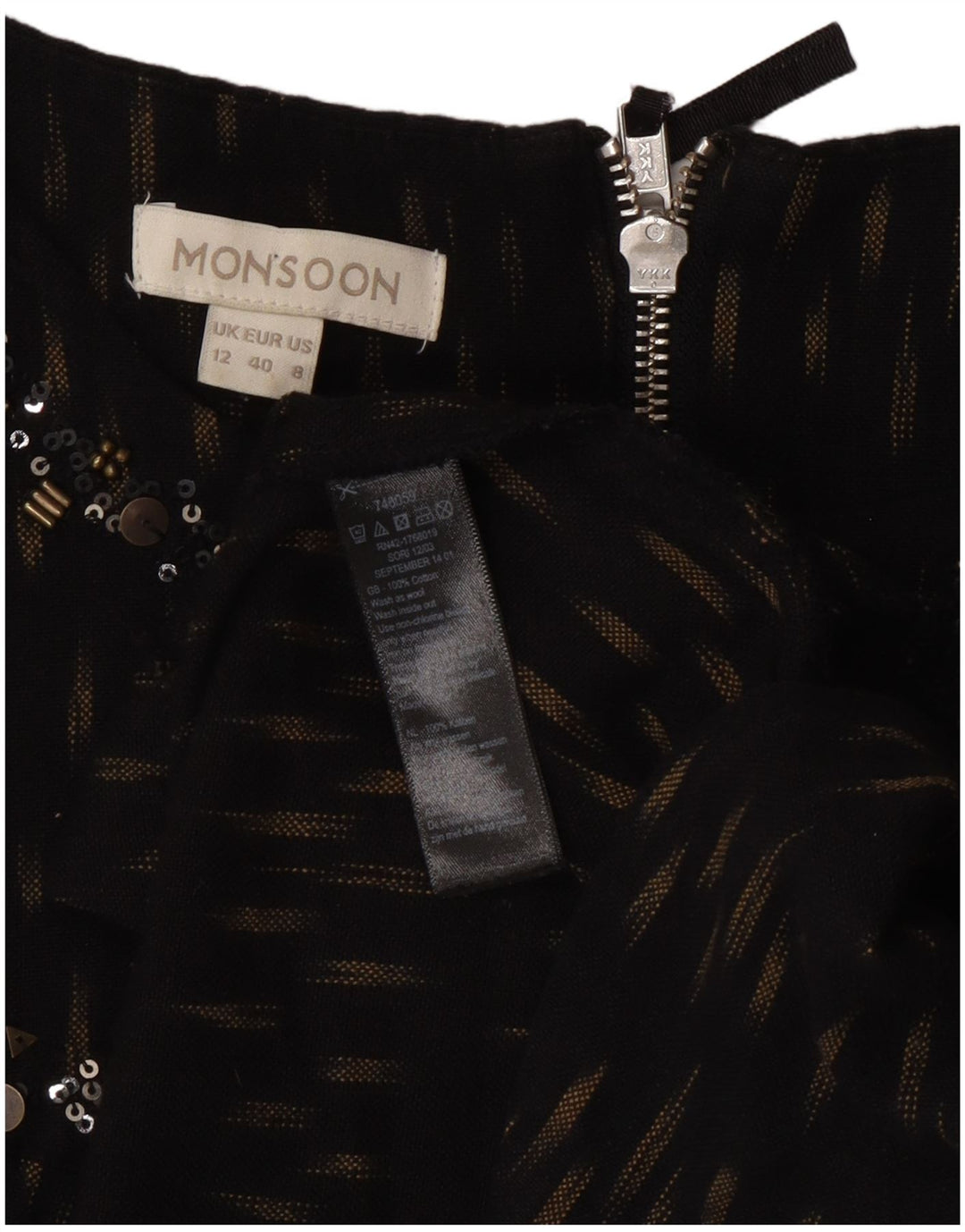 Monsoon Womens Shift Dress UK 12 Mellem sort plettet bomuld