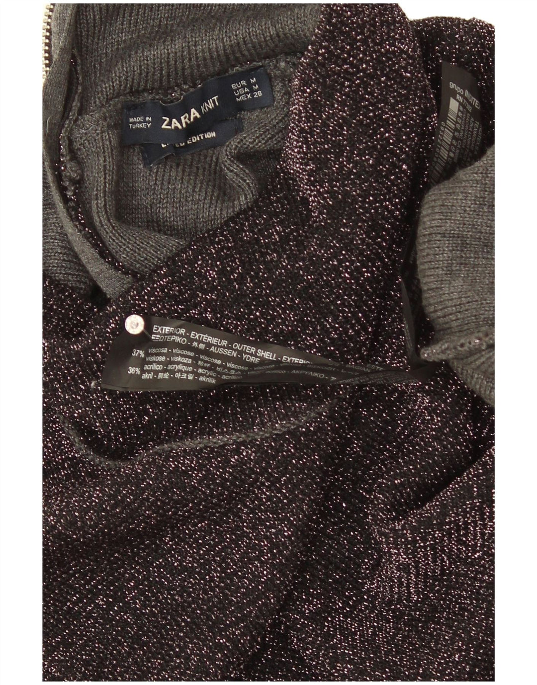 Zara Dame Turtle Neck Jumper Sweater UK 12 Medium Sort Flecked Viscose