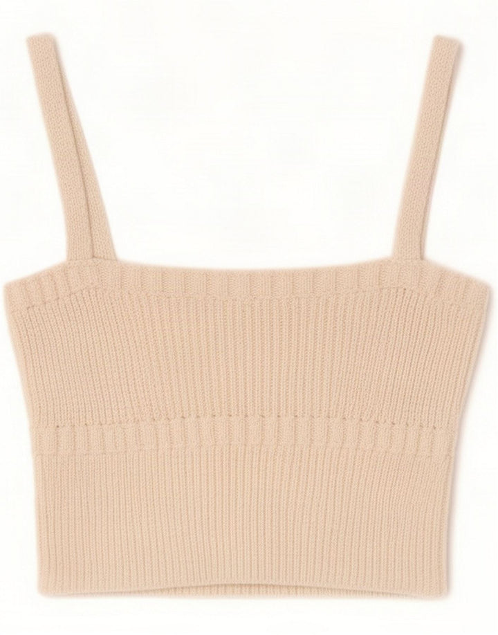 Zara Womens Knit Crop Top UK 8 Small Beige Polyester