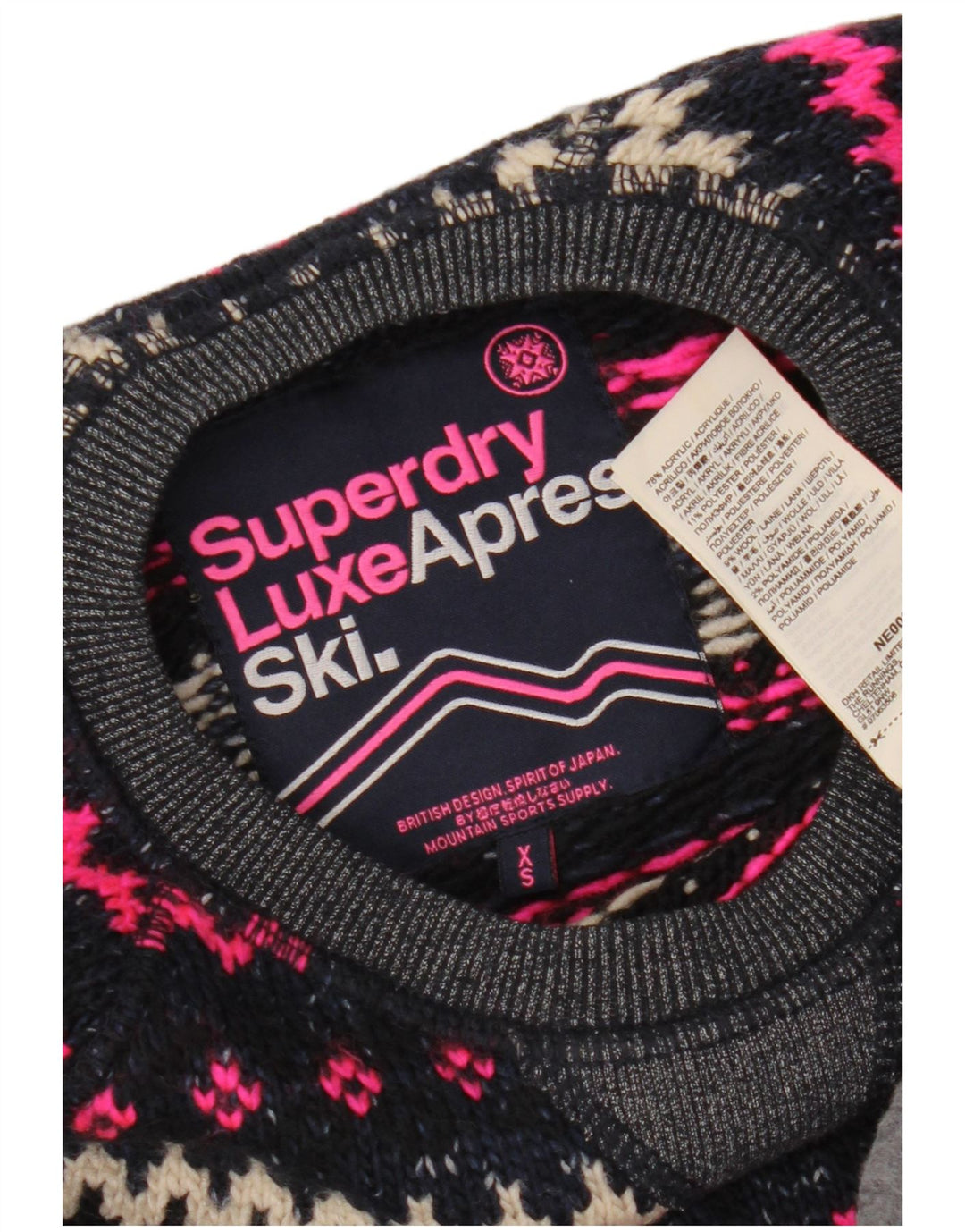 SUPERDRY sweater med rund hals til kvinder UK 6 XS Navy Blue Fair Isle