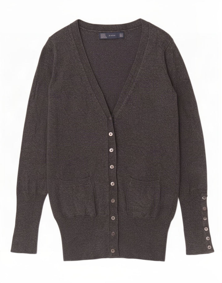 Zara Dame Cardigan Sweater UK 10 Small Grey Rayon