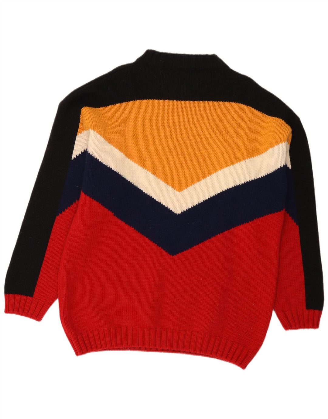 Vintage Herre V-hals sweater Stor flerfarvet Colourblock Uld