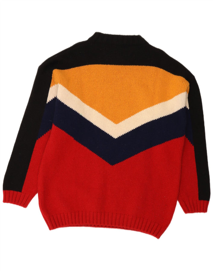 Vintage Herre V-hals sweater Stor flerfarvet Colourblock Uld