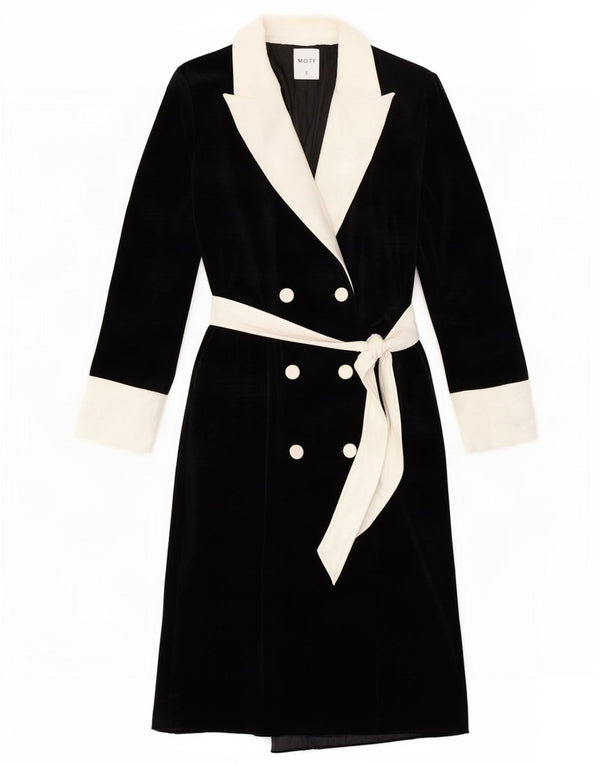 Motf Dame Velour Dobbeltradet Frakke UK 10 Small Black Colourblock