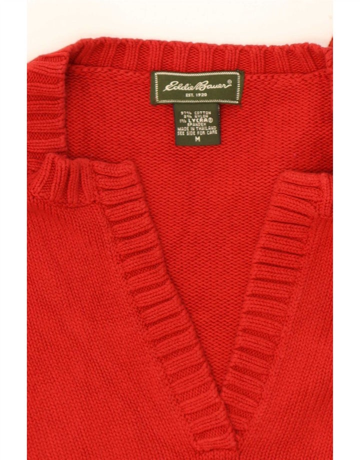 Eddie Bauer Dame V-hals sweater UK 12 Medium Rød Bomuld