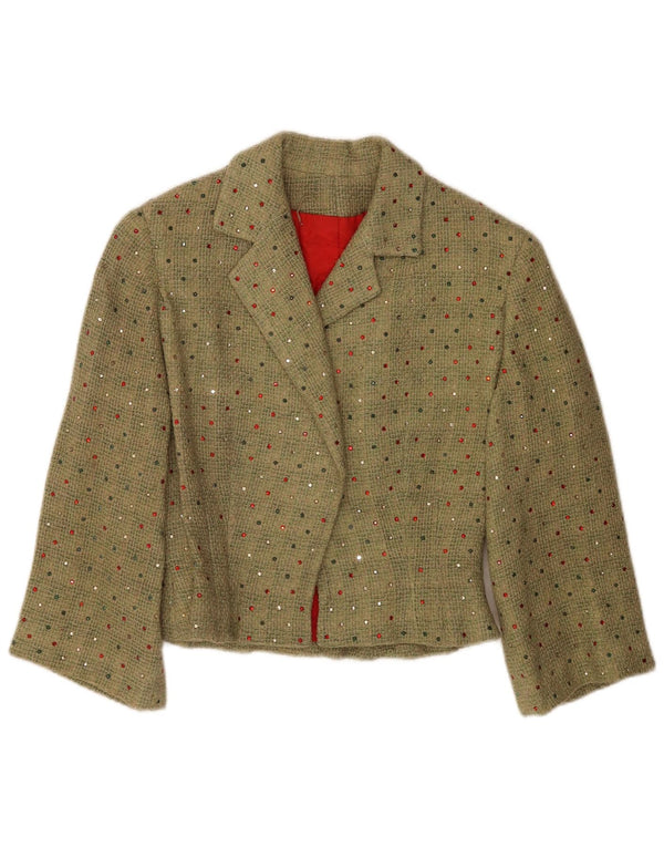 Vintage Dame Crop 3/4-ærmet blazerjakke UK 12 Medium Green Spotted
