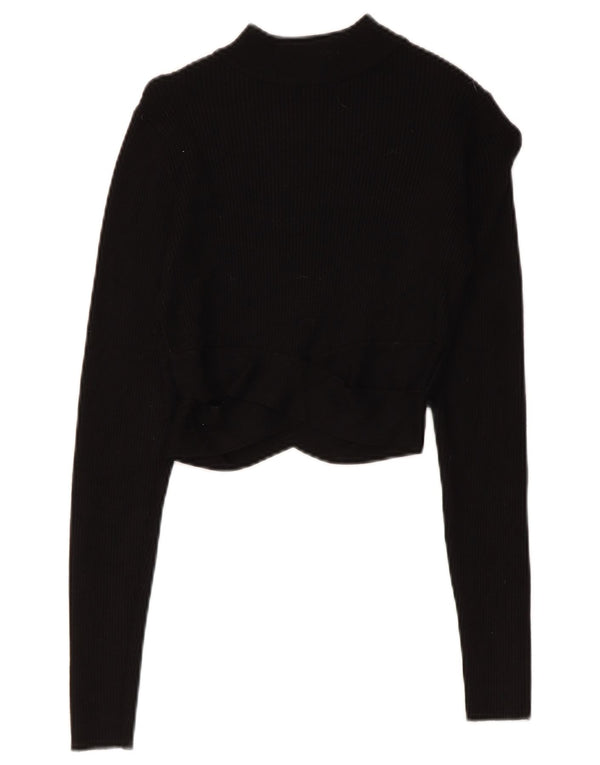 Zara Womens Crop Top Langærmet UK 8 Small Black Viscose