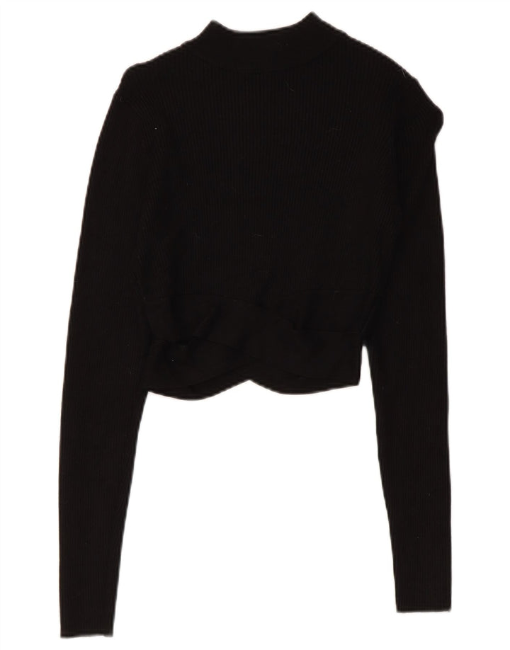 Zara Womens Crop Top Langærmet UK 8 Small Black Viscose