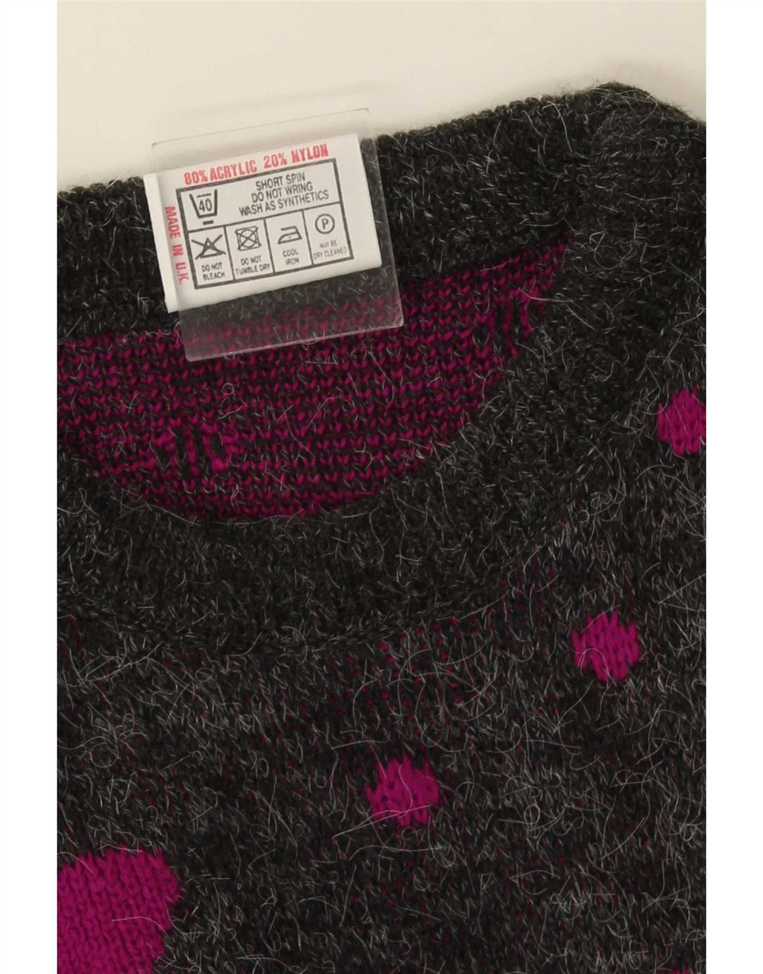 Vintage Dame Longline Boat Neck Jumper Sweater One Size Grå plettet