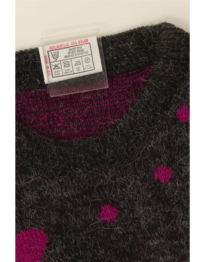 Vintage Dame Longline Boat Neck Jumper Sweater One Size Grå plettet