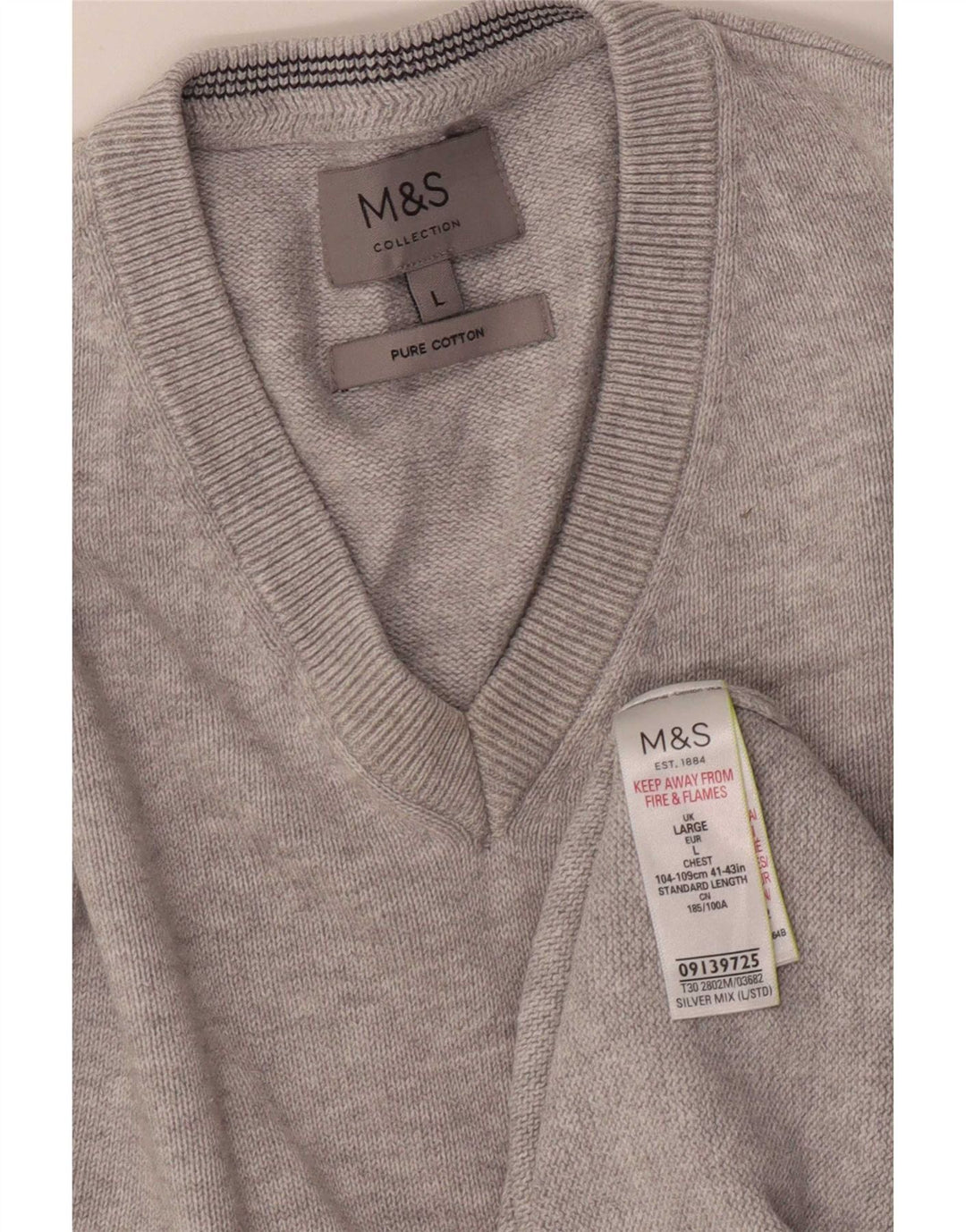 Marks & Spencer Herre V-hals trøje Sweater Large Grå Flecked Bomuld