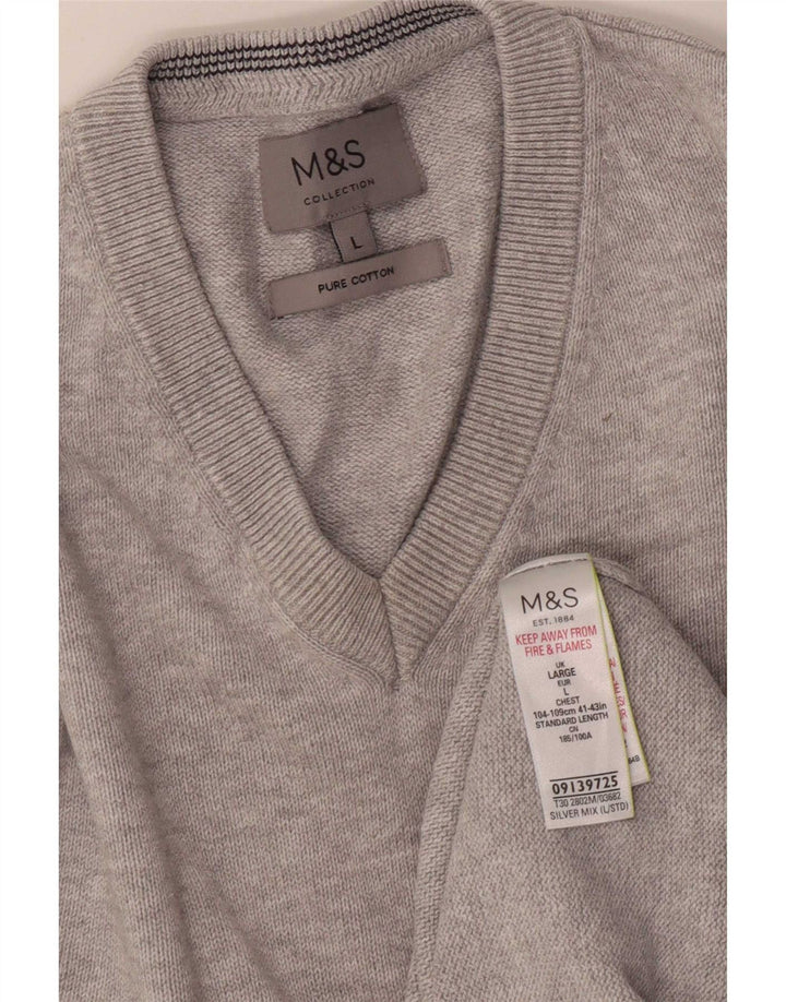 Marks & Spencer Herre V-hals trøje Sweater Large Grå Flecked Bomuld