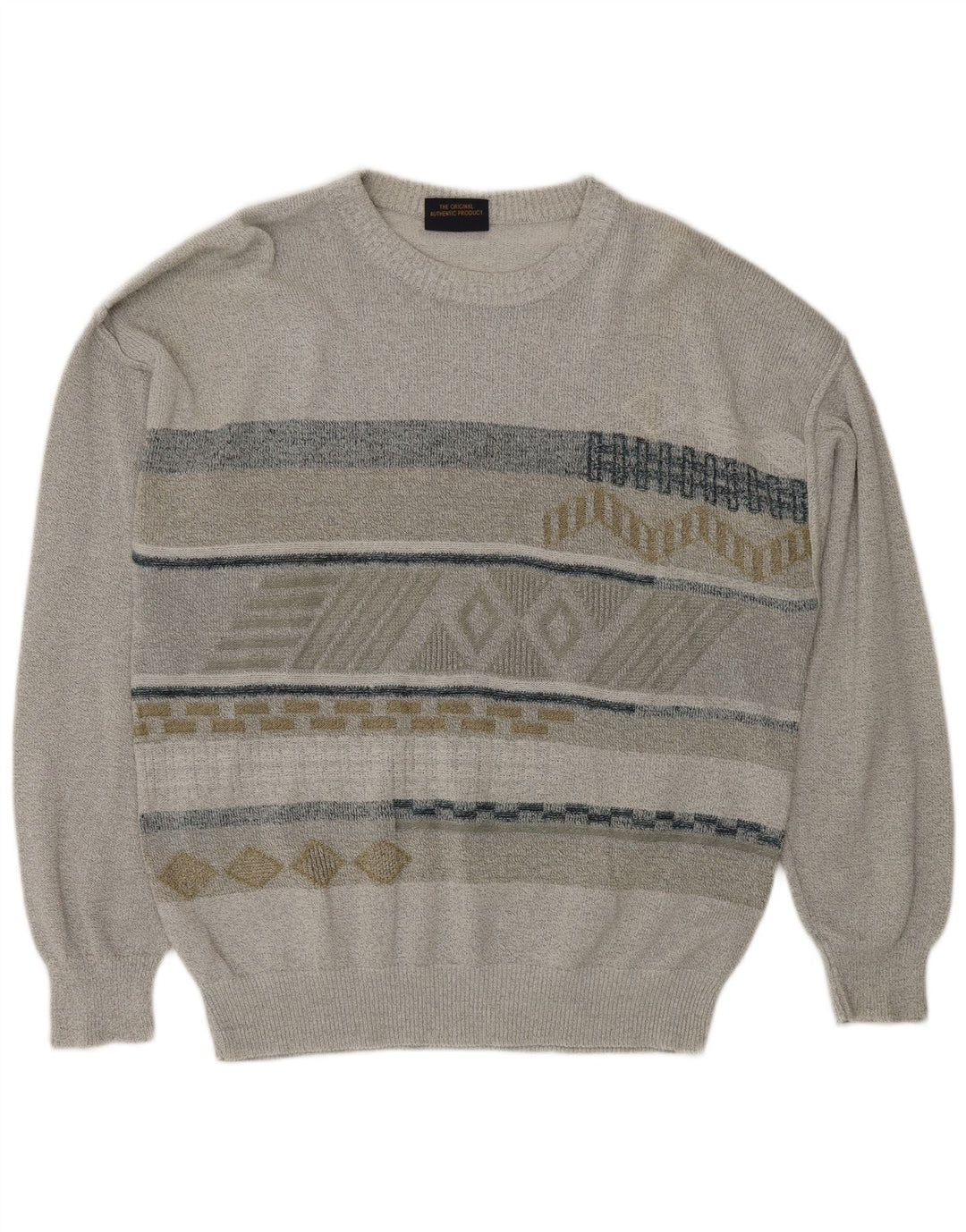 Greenfield Herre Boat Neck Jumper Sweater Stor Grå Geometrisk