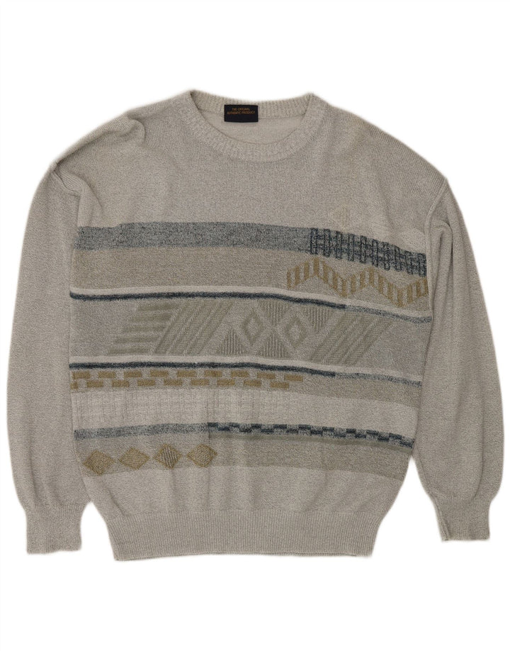 Greenfield Herre Boat Neck Jumper Sweater Stor Grå Geometrisk