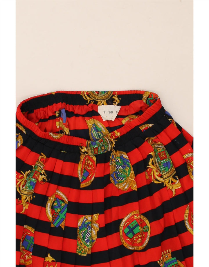 VINTAGE Womens Abstract Pattern Pleated A-Line Skirt EU 36 Small W26 Red Vintage Vintage and Second-Hand Vintage from Messina Hembry 