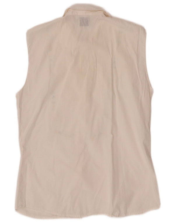 Benetton Dame Ærmeløs skjorte Bluse IT 44 Medium White Floral Bomuld