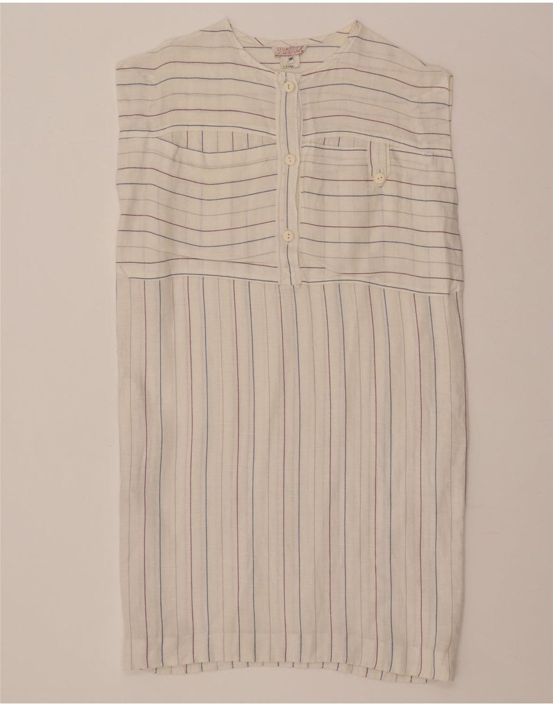 Vintage Dame Ærmeløs Skift Kjole IT 42 Medium Off White Stribet