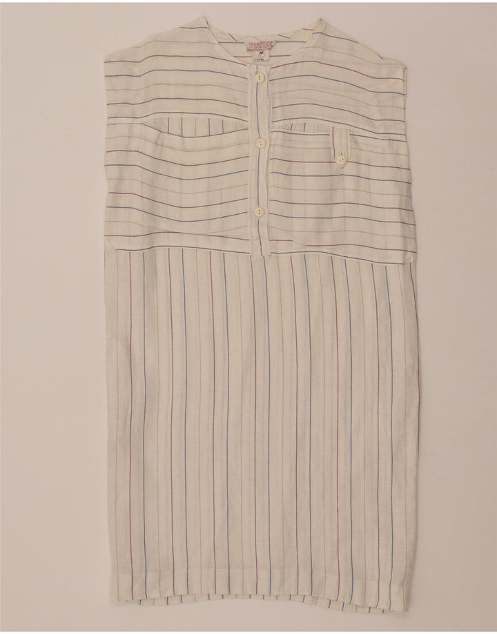 Vintage Dame Ærmeløs Skift Kjole IT 42 Medium Off White Stribet