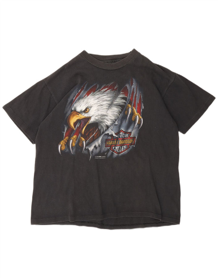 Harley Davidson Herre 1990 grafisk T-shirt top mellemgrå bomuldsmotorcykel