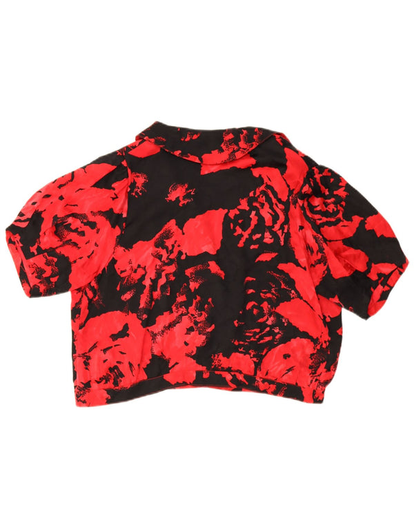 Vintage Womens Crop Double Breasted Shirt Blouse UK 14 Large Red Floral