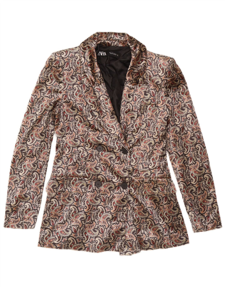 Zara Dame Dobbeltradet Blazer Jacket UK 10 Small Multicolored Paisley