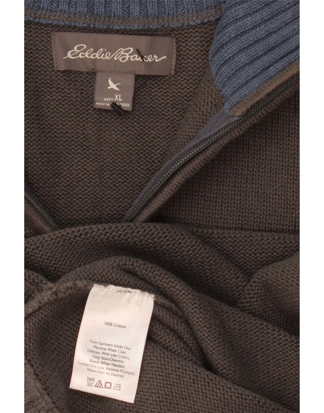 EDDIE BAUER Herre Zip Neck Sweater XL Grå Bomuld