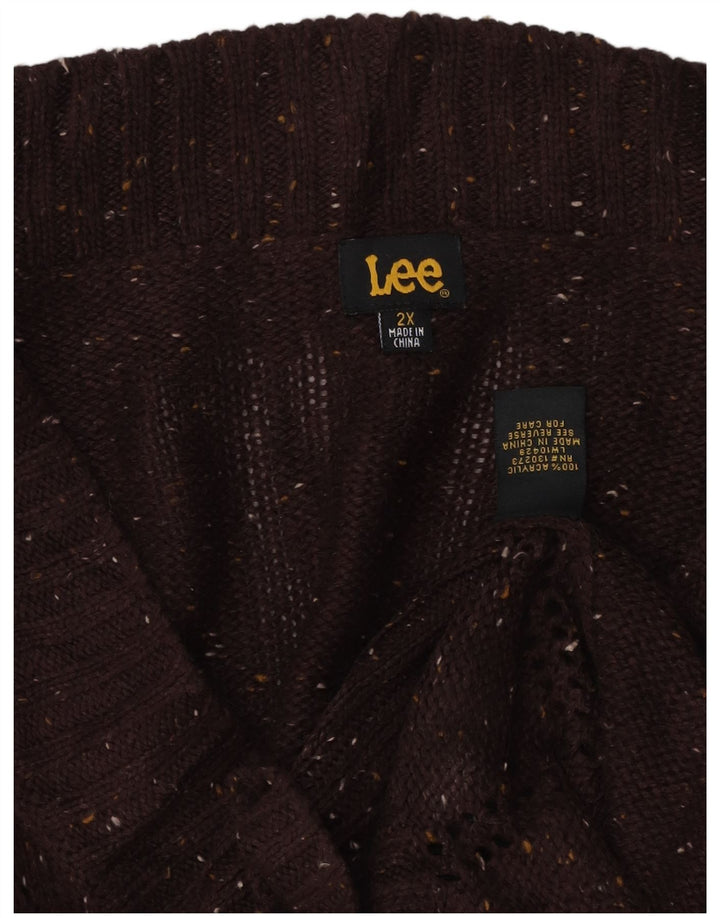 LEE Dame Oversized V-hals sweater UK 20 2XL Brun Flecked Uld