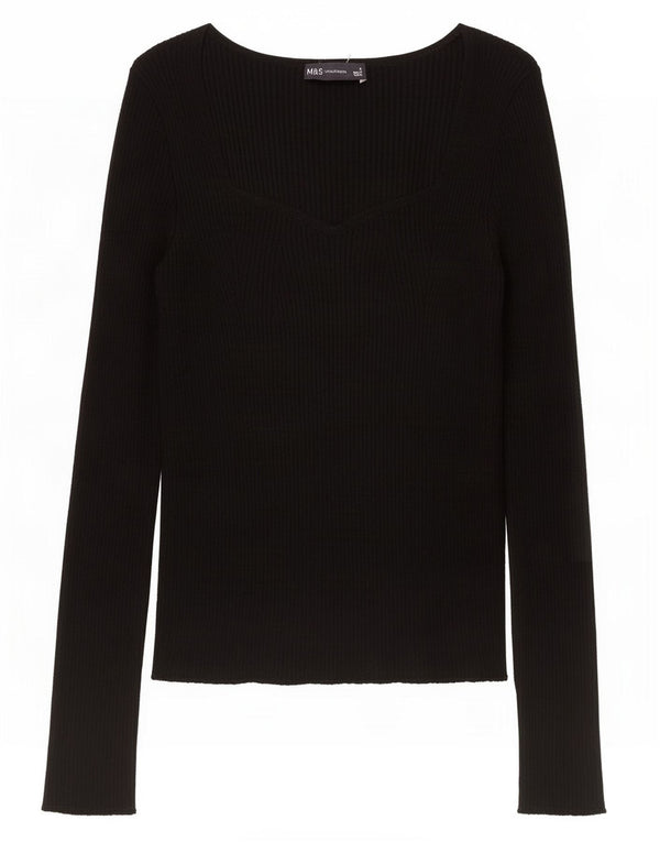 Marks & Spencer Dametop Langærmet UK 8 Small Black Viscose