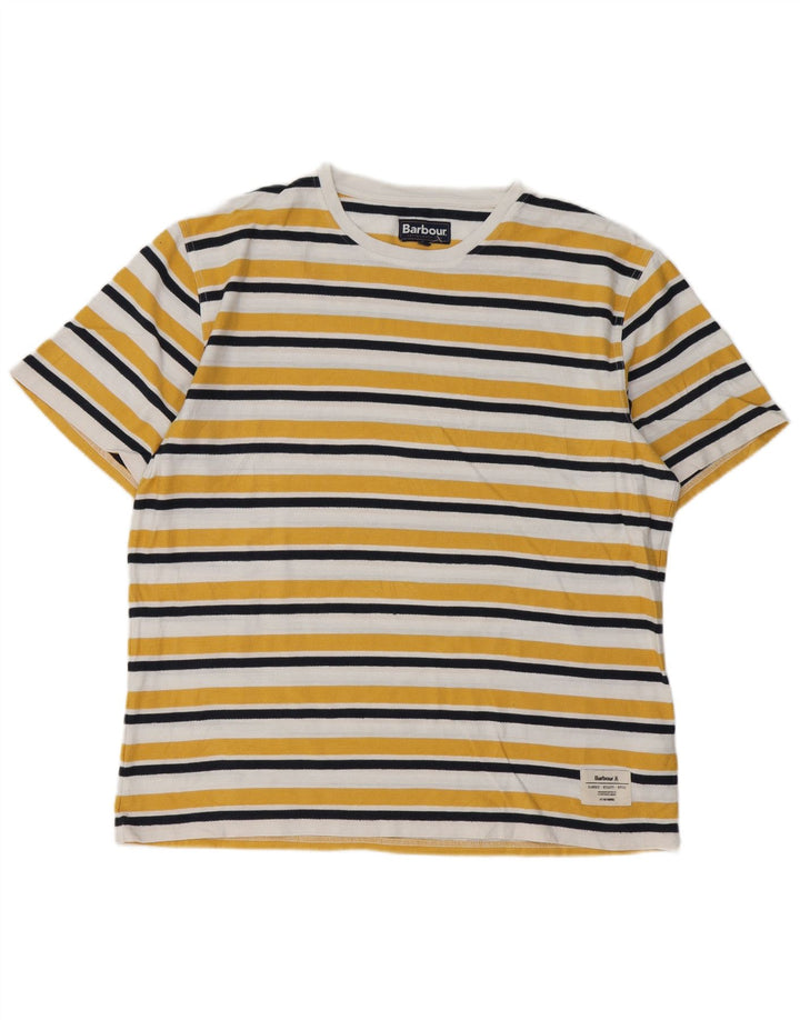 Barbour Herre T-Shirt Top XL Gul Stribet Bomuld