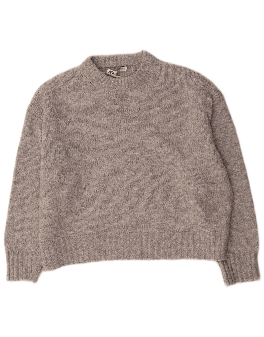 Zara Dame Oversized Crew Neck Jumper Sweater UK 14 Medium Grå Akryl