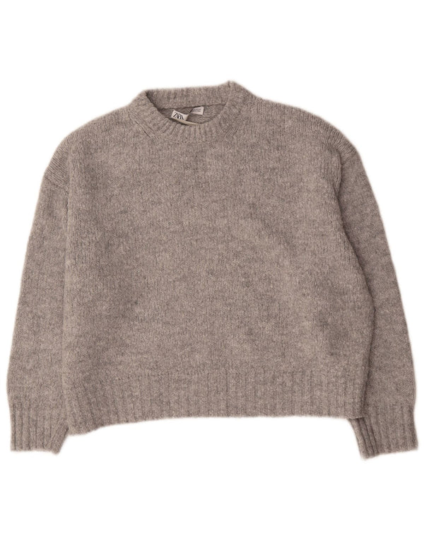 Zara Dame Oversized Crew Neck Jumper Sweater UK 14 Medium Grå Akryl