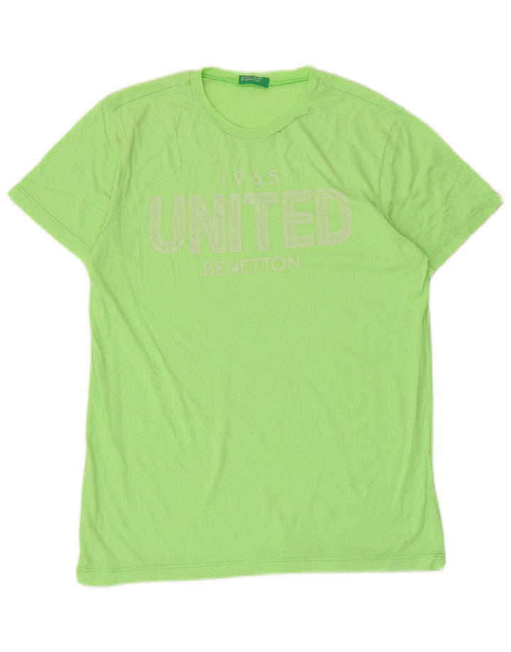 Benetton Dame Grafisk T-Shirt Top UK 12 Medium Grøn