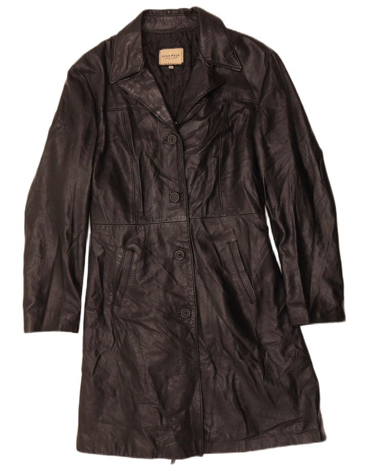 VINTAGE Womens Leather Coat IT 48 XL Black Leather