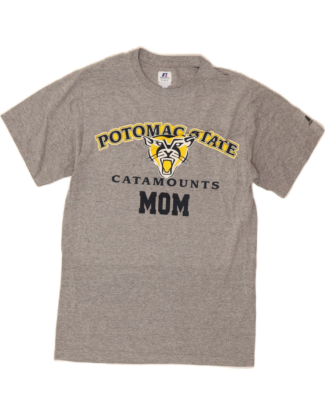 RUSSELL ATHLETIC Mens Potomac State Graphic T-Shirt Top Small Grey Vintage Russell Athletic and Second-Hand Russell Athletic from Messina Hembry 