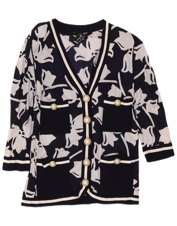 Avagolf dame cardigan sweater med 3/4 ærmer IT 46 Large Navy Blue Floral