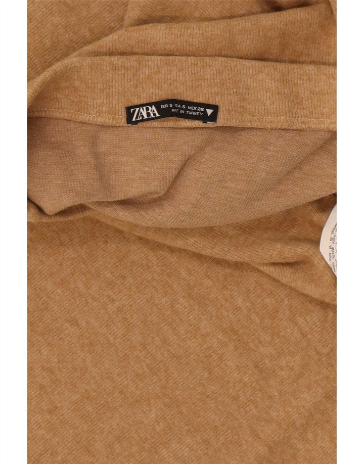 Zara Damestrik Midi-nederdel Small W26 Beige Polyester