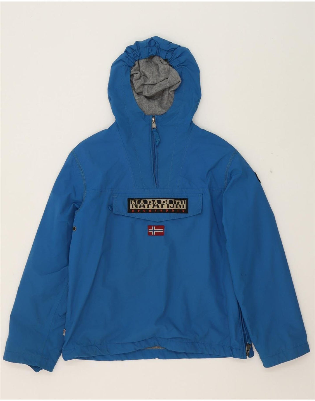 NAPAPIJRI Boys Hooded Anorak Jacket 11-12 Years Blue Polyester Vintage Napapijri and Second-Hand Napapijri from Messina Hembry 