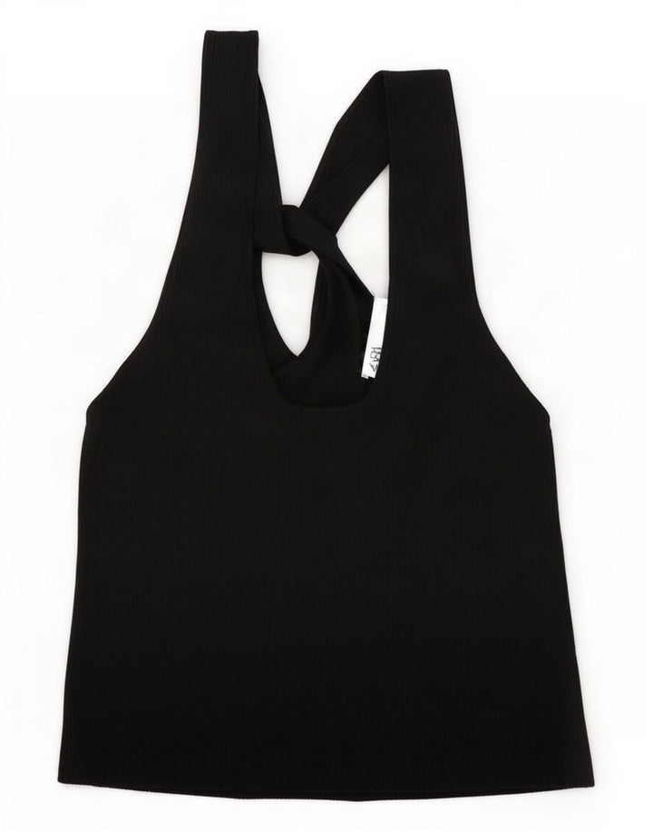 Zara Womens Crop Halter Top UK 14 Large Black