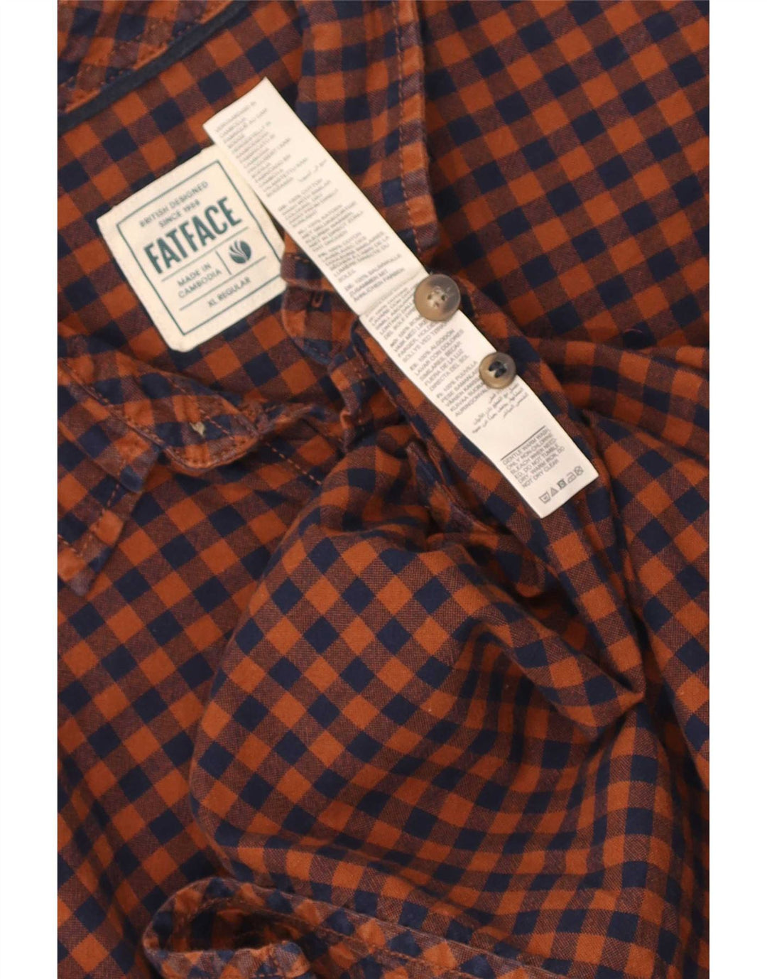 Fat Face Herre Regular Fit Flannel Shirt XL Orange Gingham Cotton
