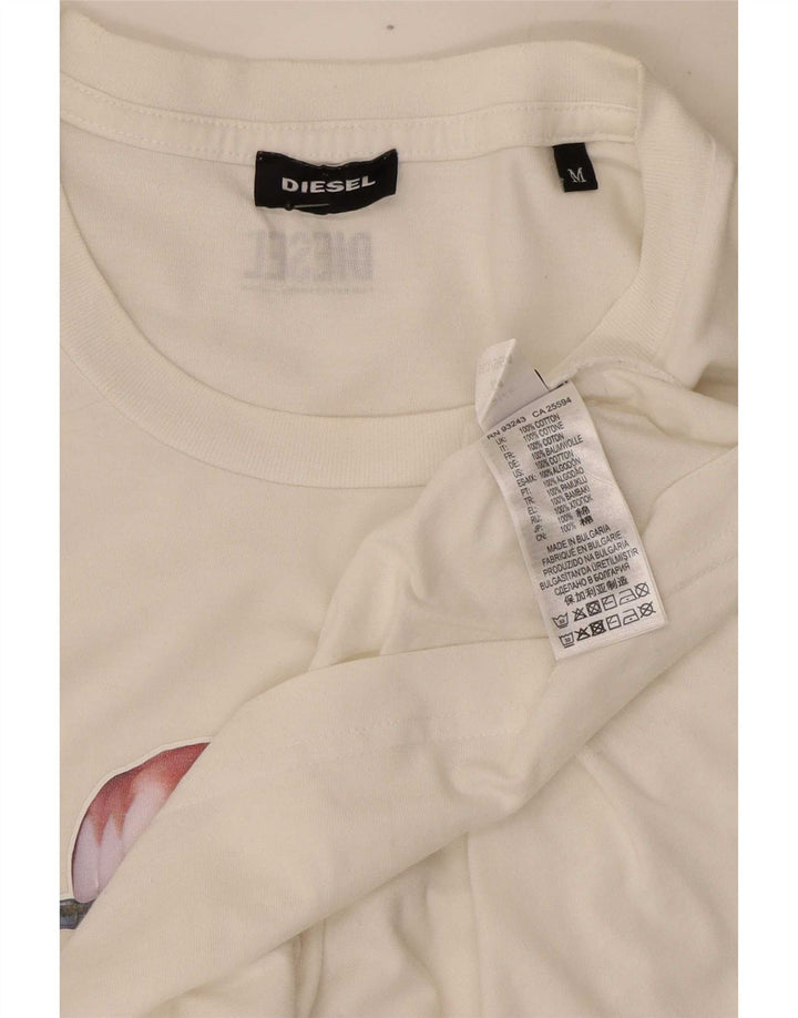 Diesel Herre grafisk T-shirt Top Medium Hvid Bomuld
