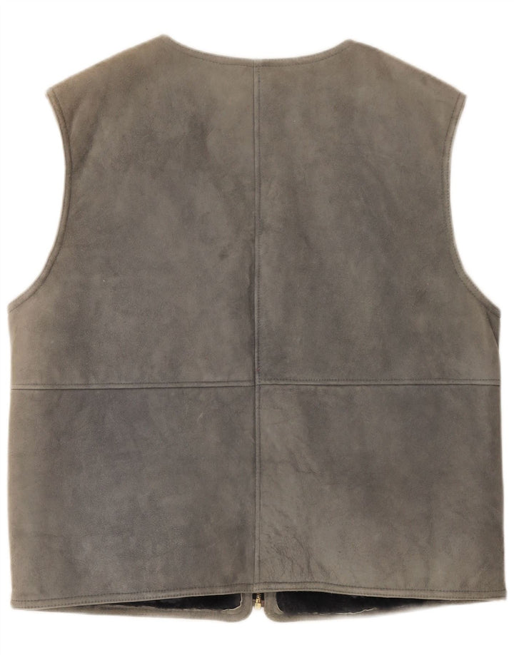 Vintage Herre Shearling Gilet IT 54 2XL Grå Læder